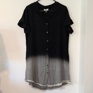 Umgee Black and Gray Ombre Button-Down Dress